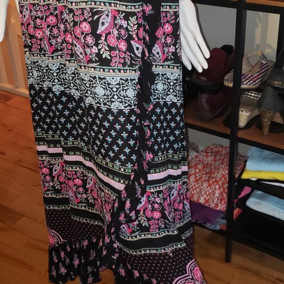 new high-low asymetrical floral rufle long boho skirt S-M - Picture 3 of 8